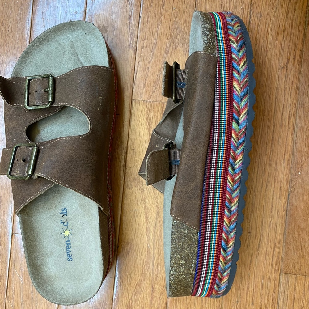 WORN ONCE Birk-Style Sandals with aztec pattern